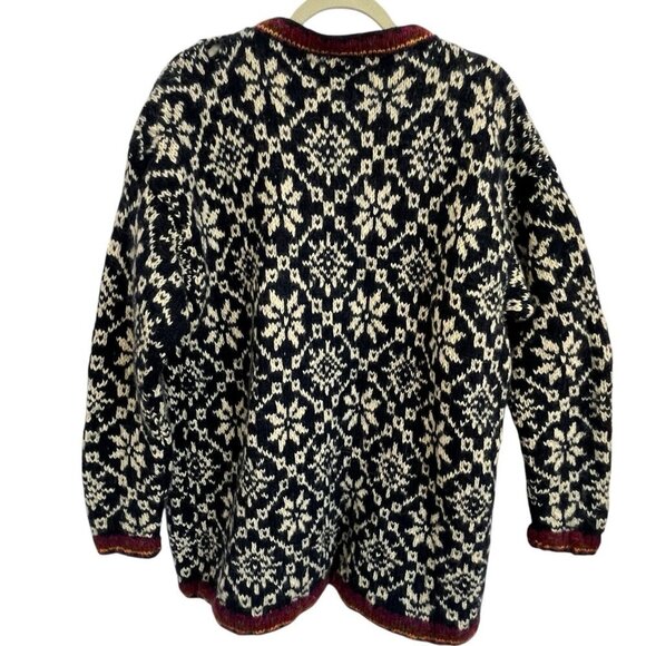 Pokhara Hand Knit Women Wool Cardigan Sweater L Nordic Fair Isle Toggle Buttons - Picture 2 of 13